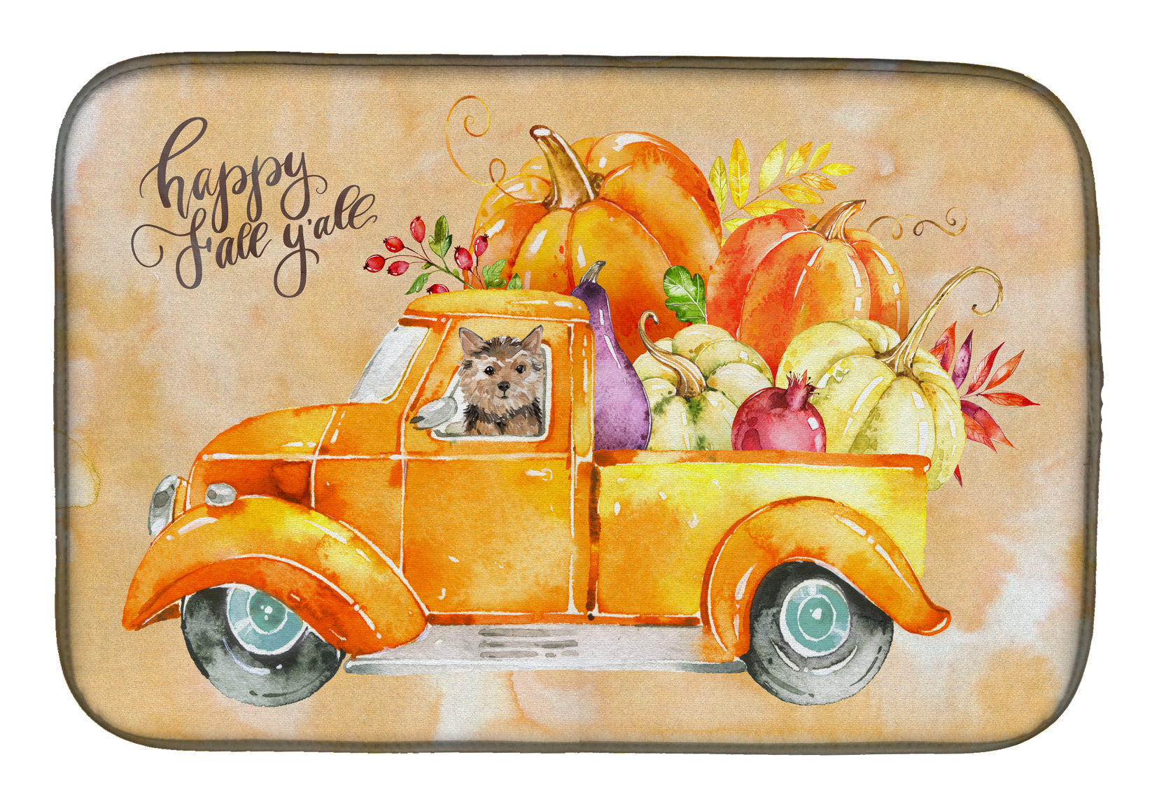 Fall Harvest Norwich Terrier Dish Drying Mat Absorbent Dish Drying Mat Pad for Kitchen Counter Dish Drainer Mat for Countertop, 14 x 21", Multicolor