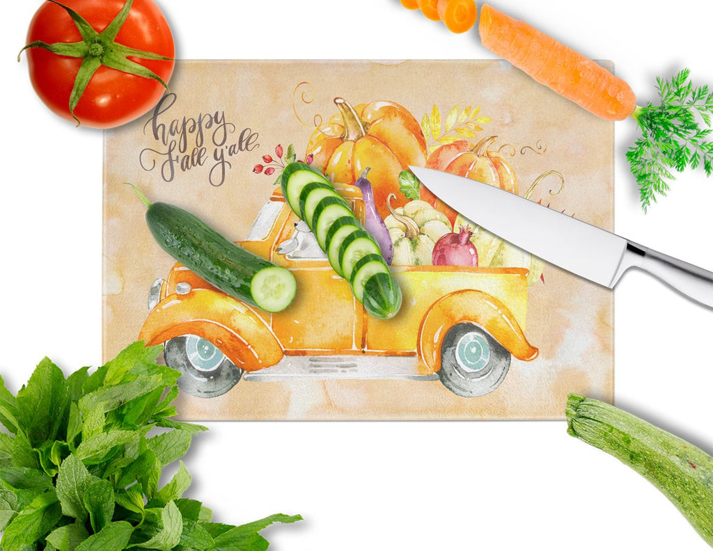 Fall Harvest White Poodle Cutting Board Tempered Glass Kitchen Cutting Surface, Heat Resistant Chopping, Non-Slip Feet, Food Prep & Serving