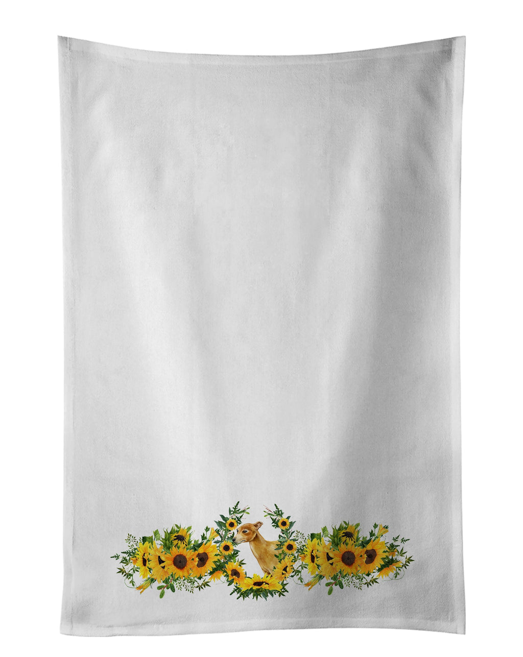 Italian Greyhound in Sunflowers Kitchen Towel Set of 2 White Dish Towels Decorative Bathroom Hand towel for Hand, Face, Hair, Yoga, Tea, Dishcloth, 19 X 28", White