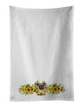 Fawn Pug in Sunflowers Kitchen Towel Set of 2 White Dish Towels Decorative Bathroom Hand towel for Hand, Face, Hair, Yoga, Tea, Dishcloth, 19 X 28", White