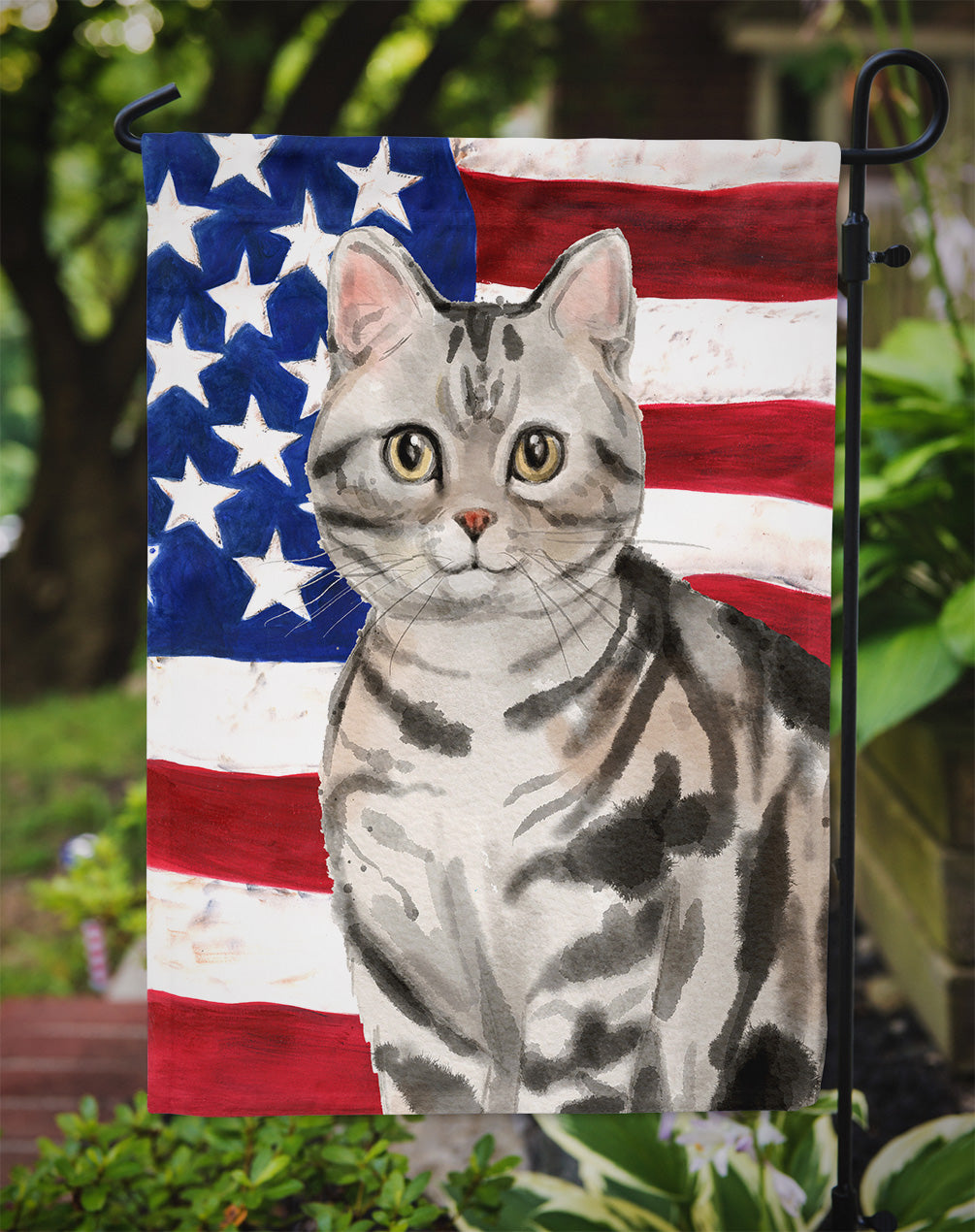 American Shorthair American Flag Garden Flag Mailbox Decorative Yard Banner Outside Patio Artwork for Flower Beds, Garden Size, Multicolor