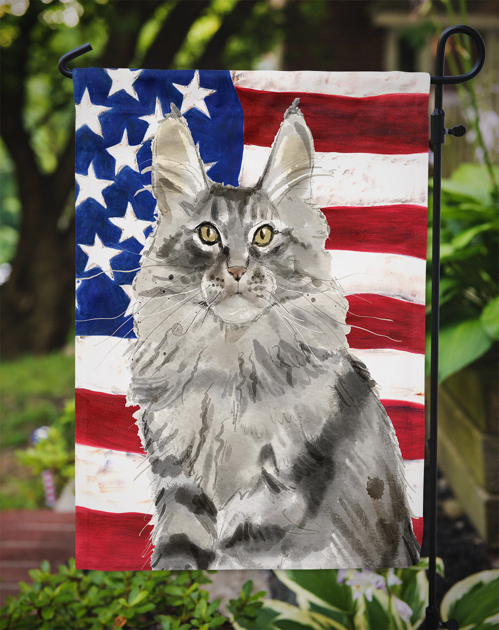 Maine Coon American Flag Garden Flag Mailbox Decorative Yard Banner Outside Patio Artwork for Flower Beds, Garden Size, Multicolor