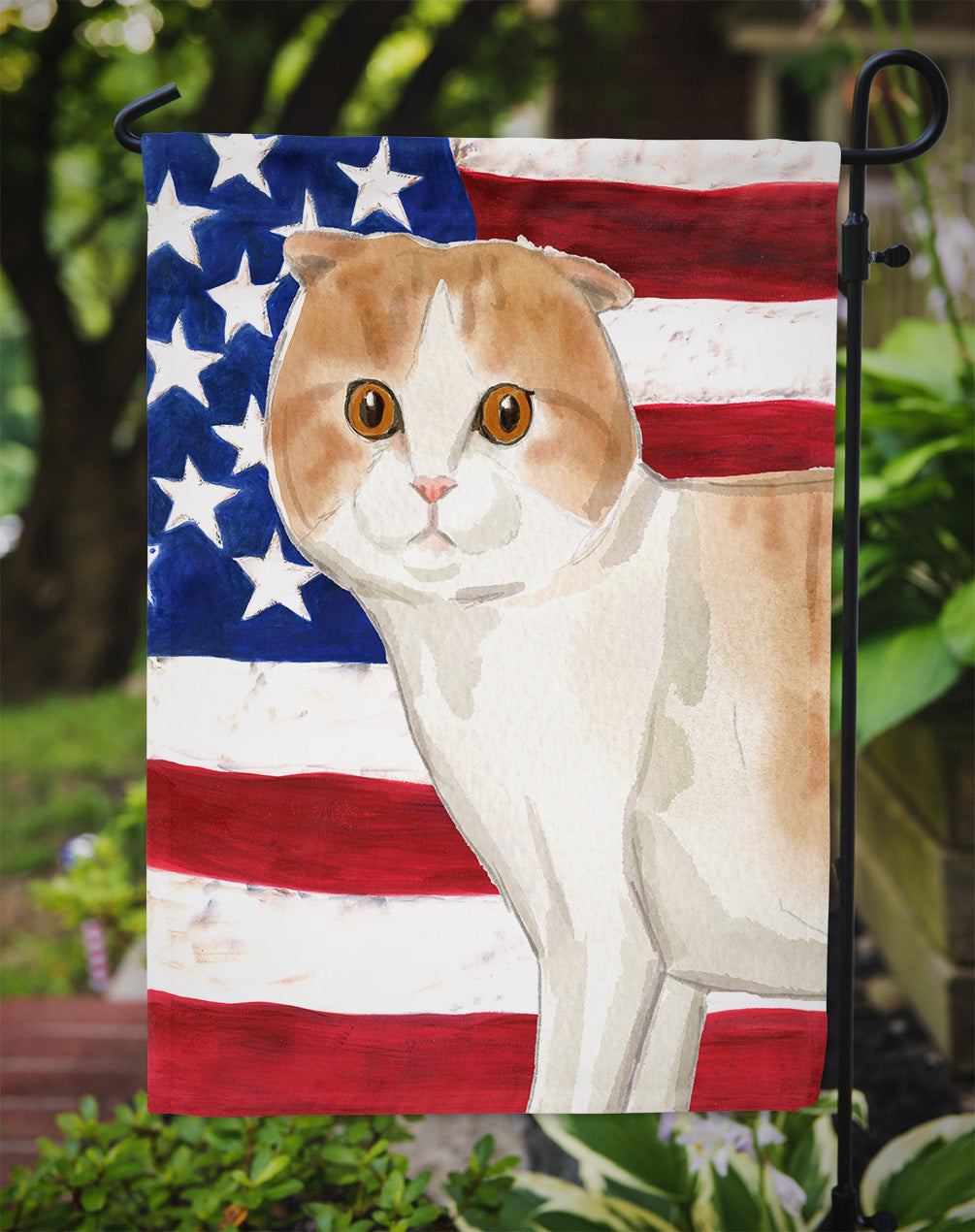 Scottish Fold American Flag Garden Flag Mailbox Decorative Yard Banner Outside Patio Artwork for Flower Beds, Garden Size, Multicolor