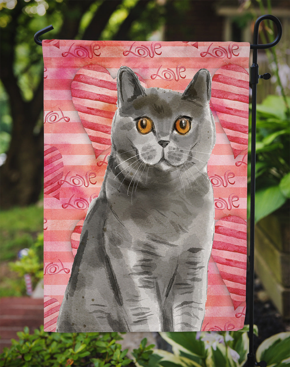 British Shorthair Cat Love Garden Flag Mailbox Decorative Yard Banner Outside Patio Artwork for Flower Beds, Garden Size, Multicolor