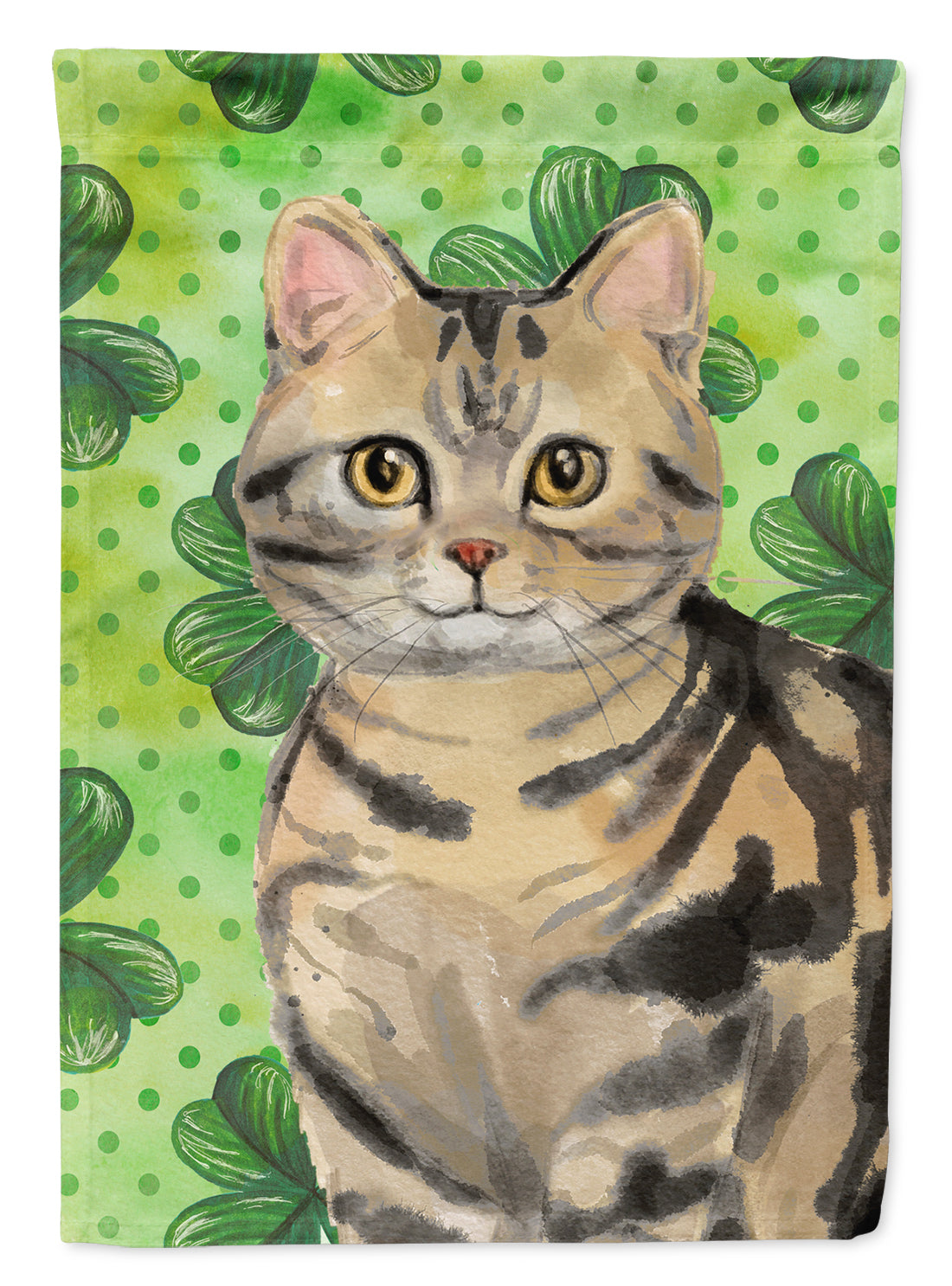 American Shorthair Brown Tabby Shamrock Garden Flag Mailbox Decorative Yard Banner Outside Patio Artwork for Flower Beds, Garden Size, Multicolor