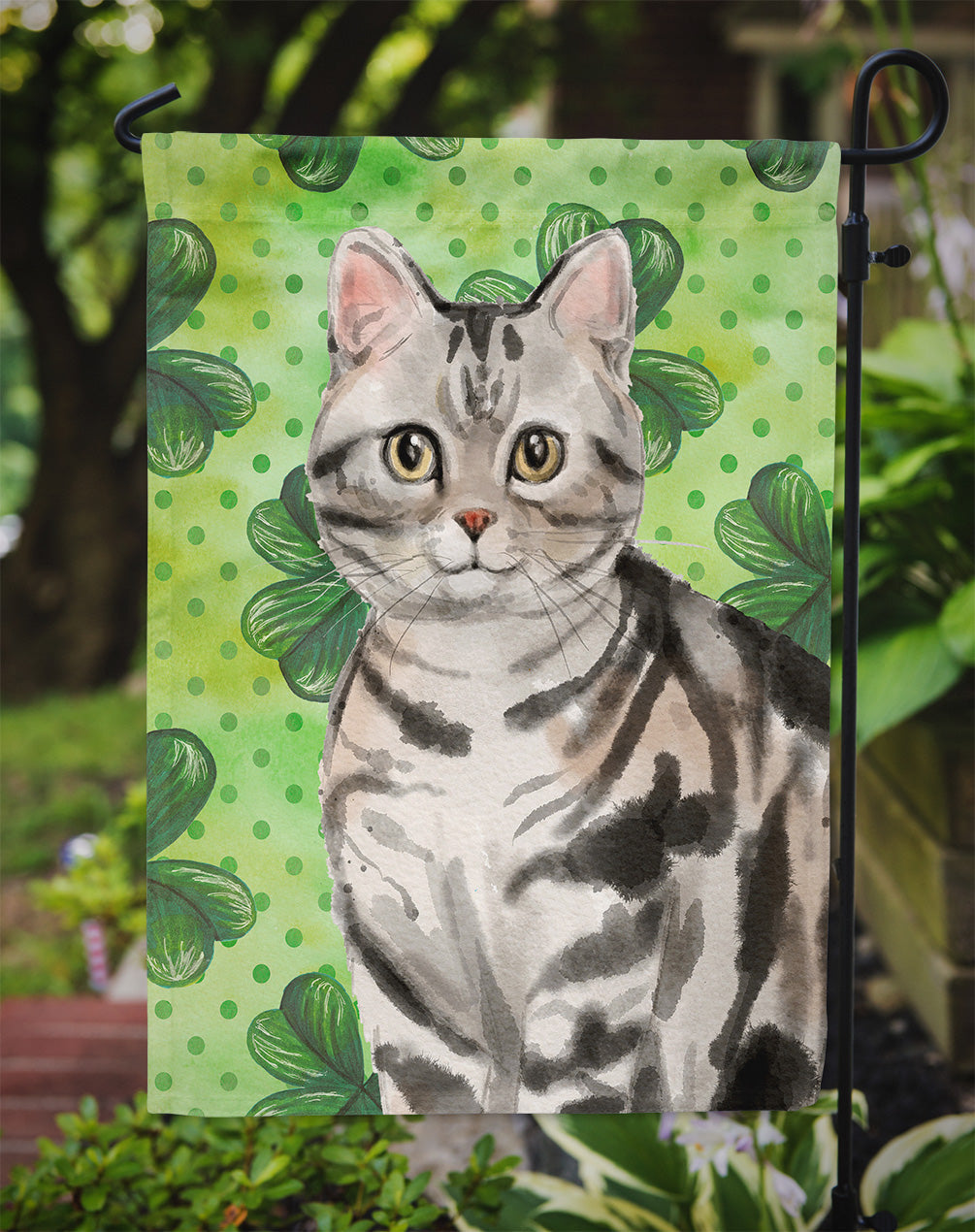 American Shorthair Shamrock Garden Flag Mailbox Decorative Yard Banner Outside Patio Artwork for Flower Beds, Garden Size, Multicolor