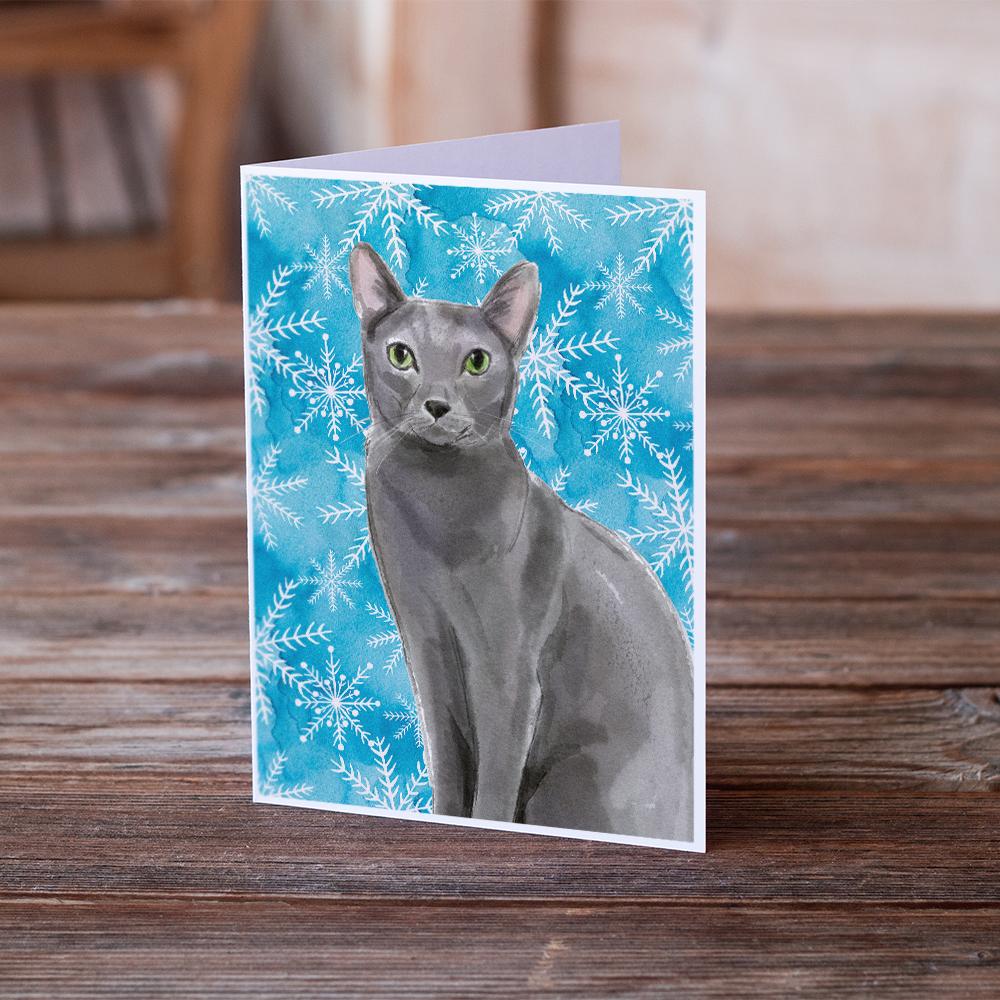 Blue Russian Winter Snowflake Greeting Cards Pack of 8 Blank Cards with Envelopes Whimsical A7 Size 5x7