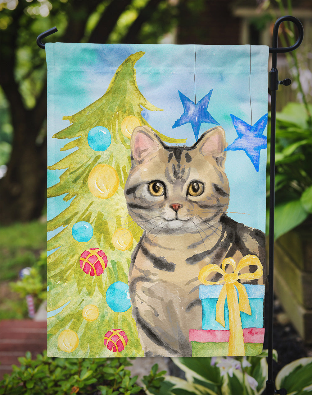 American Shorthair Brown Tabby Christmas Presents Garden Flag Mailbox Decorative Yard Banner Outside Patio Artwork for Flower Beds, Garden Size, Multicolor