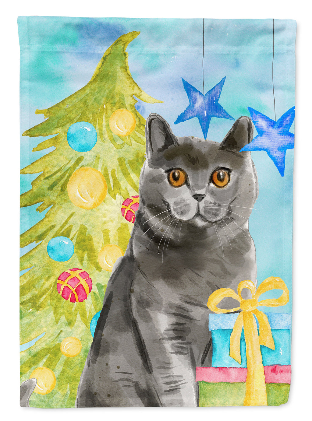 British Shorthair Christmas Presents Garden Flag Mailbox Decorative Yard Banner Outside Patio Artwork for Flower Beds, Garden Size, Multicolor