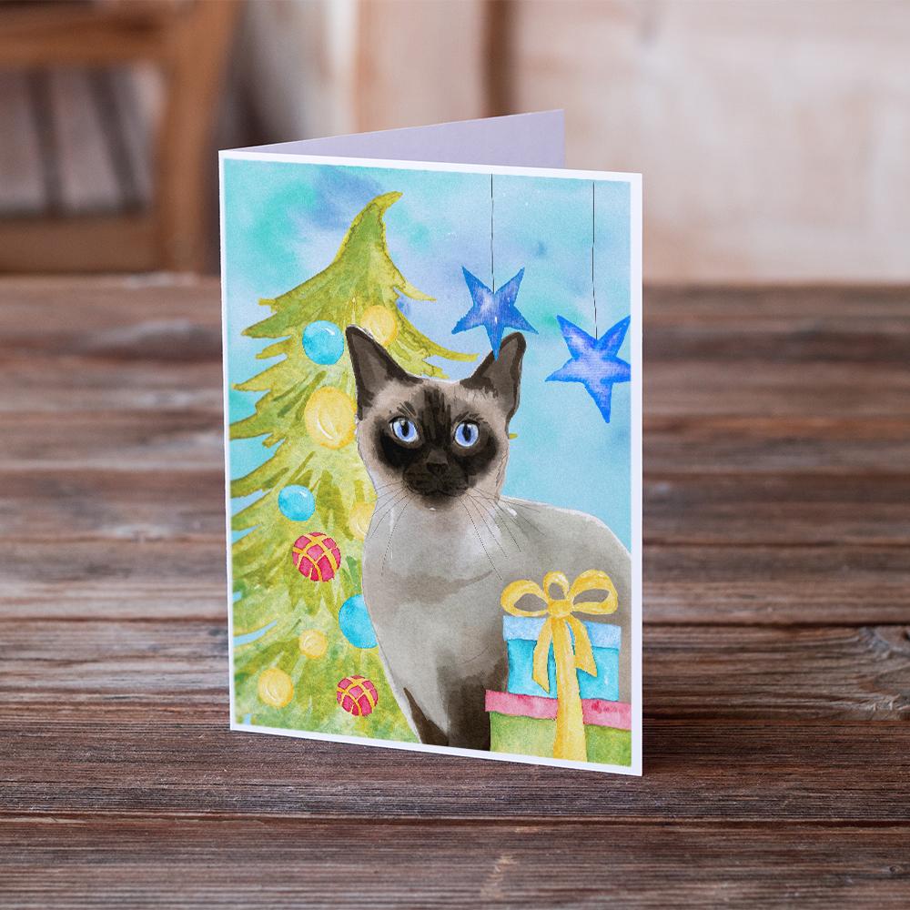 Siamese Christmas Presents Greeting Cards Pack of 8 Blank Cards with Envelopes Whimsical A7 Size 5x7