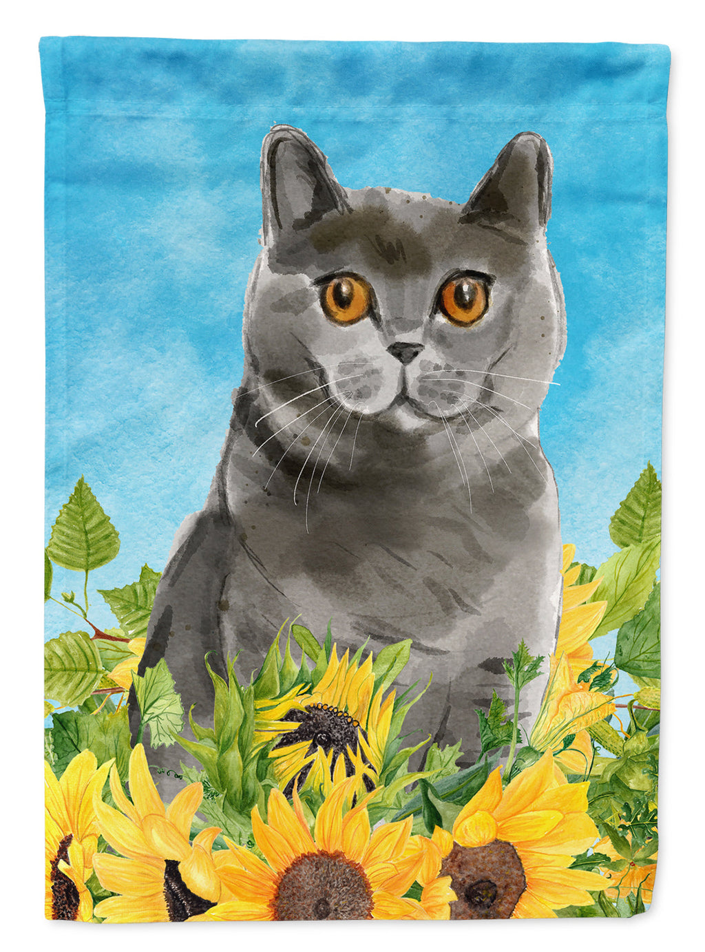 British Shorthair in Sunflowers Garden Flag Mailbox Decorative Yard Banner Outside Patio Artwork for Flower Beds, Garden Size, Multicolor
