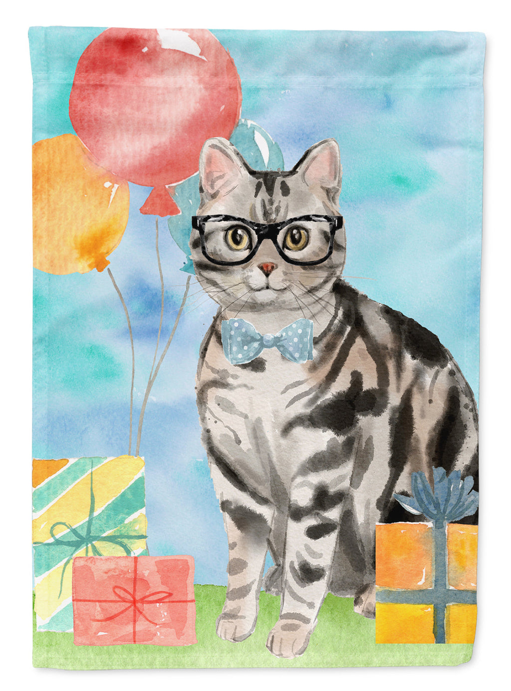 American Shorthair Happy Birthday Garden Flag Mailbox Decorative Yard Banner Outside Patio Artwork for Flower Beds, Garden Size, Multicolor