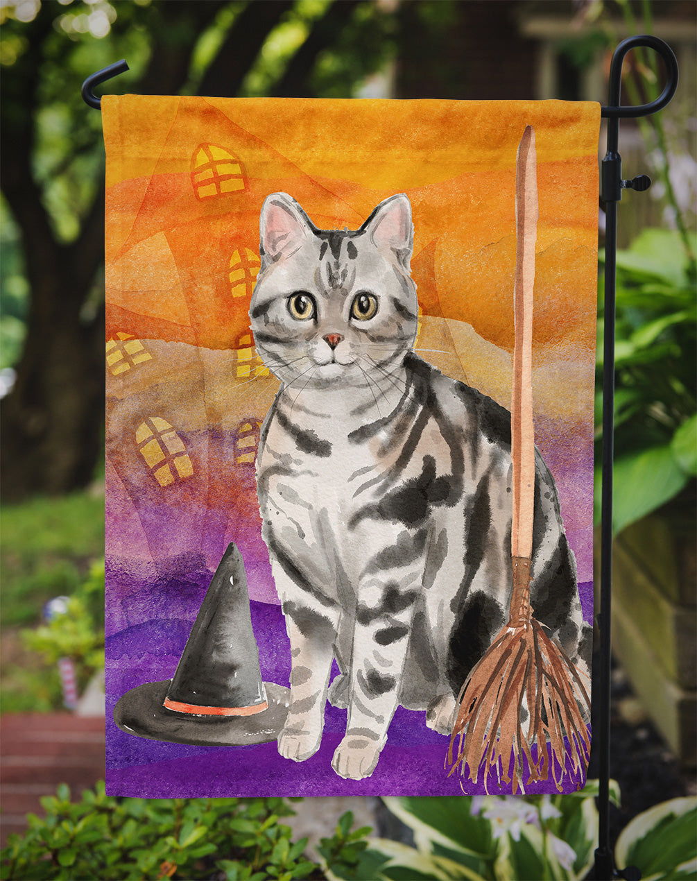 American Shorthair Halloween Garden Flag Mailbox Decorative Yard Banner Outside Patio Artwork for Flower Beds, Garden Size, Multicolor
