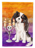 Halloween Tricolor Cavalier Spaniel House Flag 28x40 Porch Sleeve Pole Decorative Outside Yard Banner Artwork Wall Hanging, Polyester