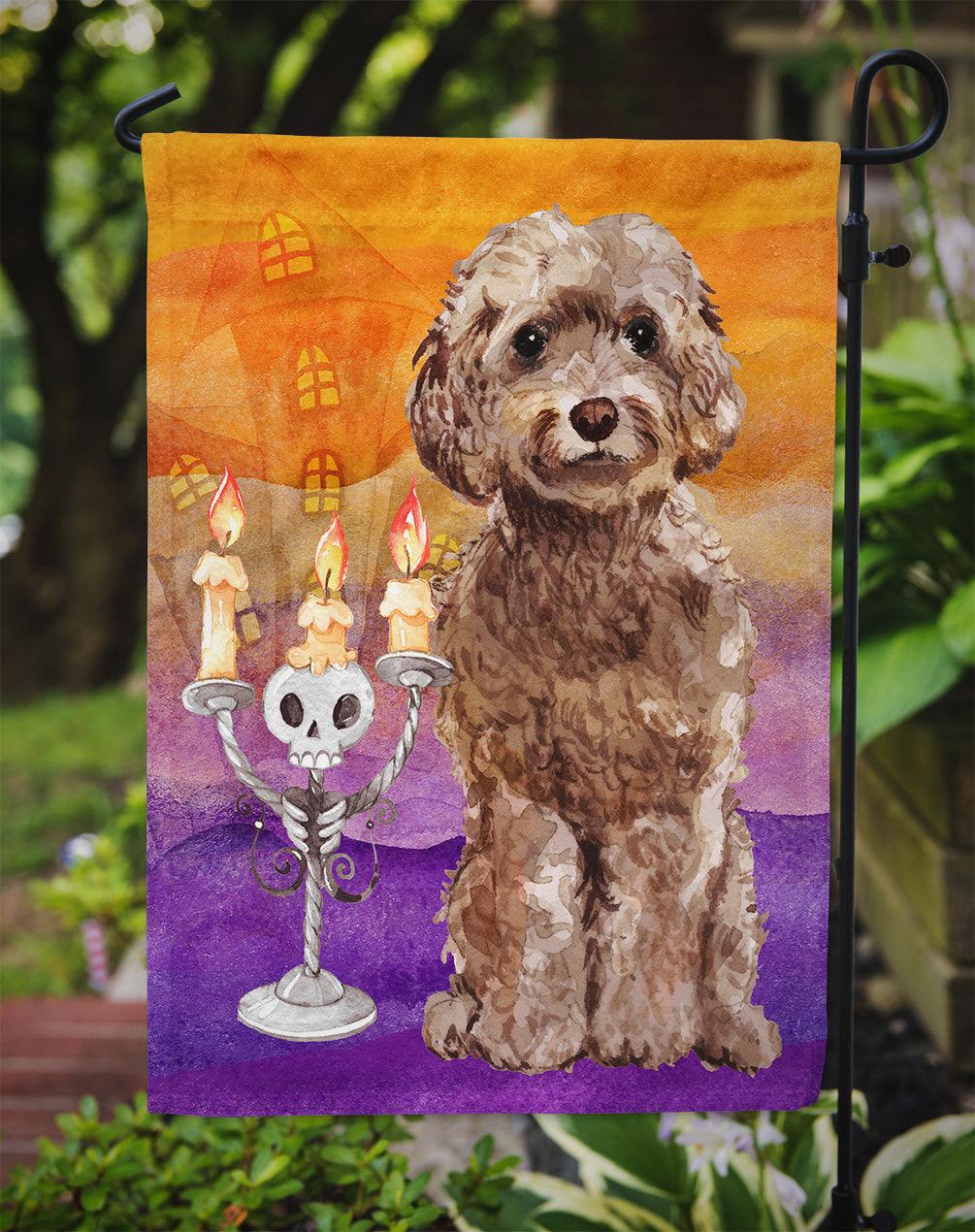 Halloween Brown Cockapoo Garden Flag Mailbox Decorative Yard Banner Outside Patio Artwork for Flower Beds, Garden Size, Multicolor