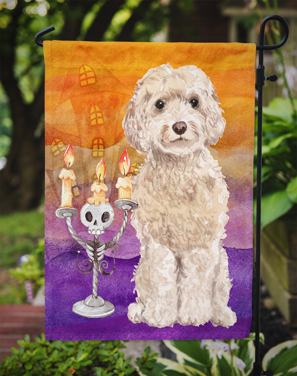 Halloween Champagne Cockapoo Garden Flag Mailbox Decorative Yard Banner Outside Patio Artwork for Flower Beds, Garden Size, Multicolor