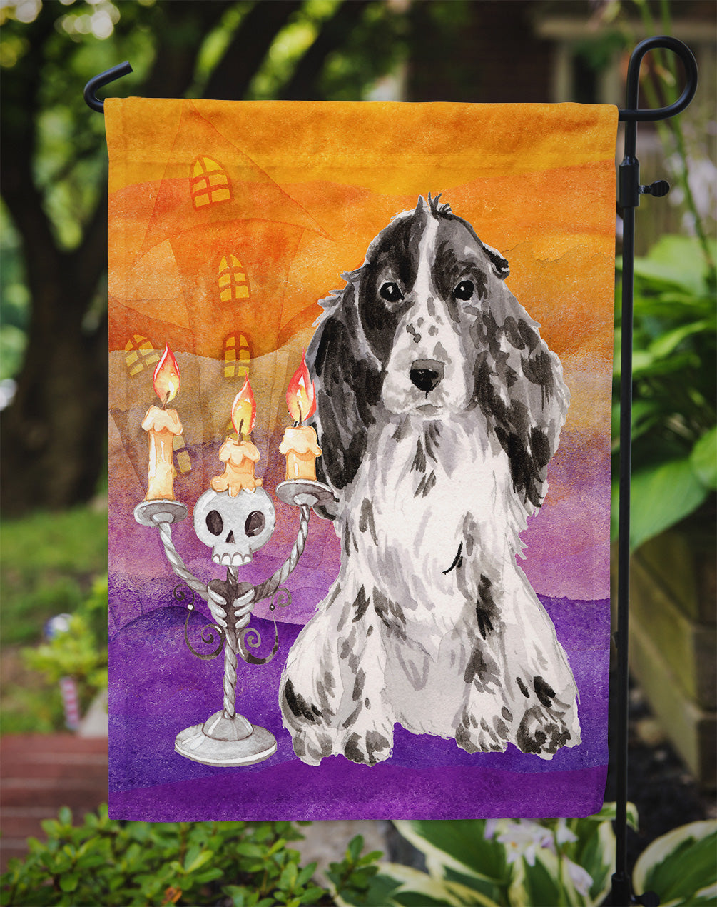 Halloween Black Parti Cocker Spaniel Garden Flag Mailbox Decorative Yard Banner Outside Patio Artwork for Flower Beds, Garden Size, Multicolor