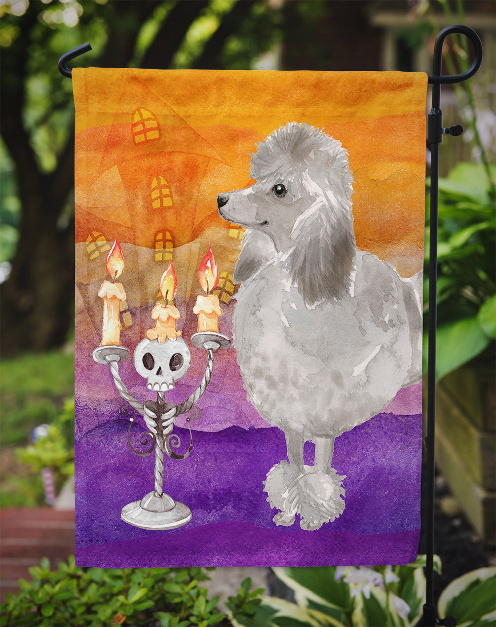 Halloween Silver Poodle Garden Flag Mailbox Decorative Yard Banner Outside Patio Artwork for Flower Beds, Garden Size, Multicolor
