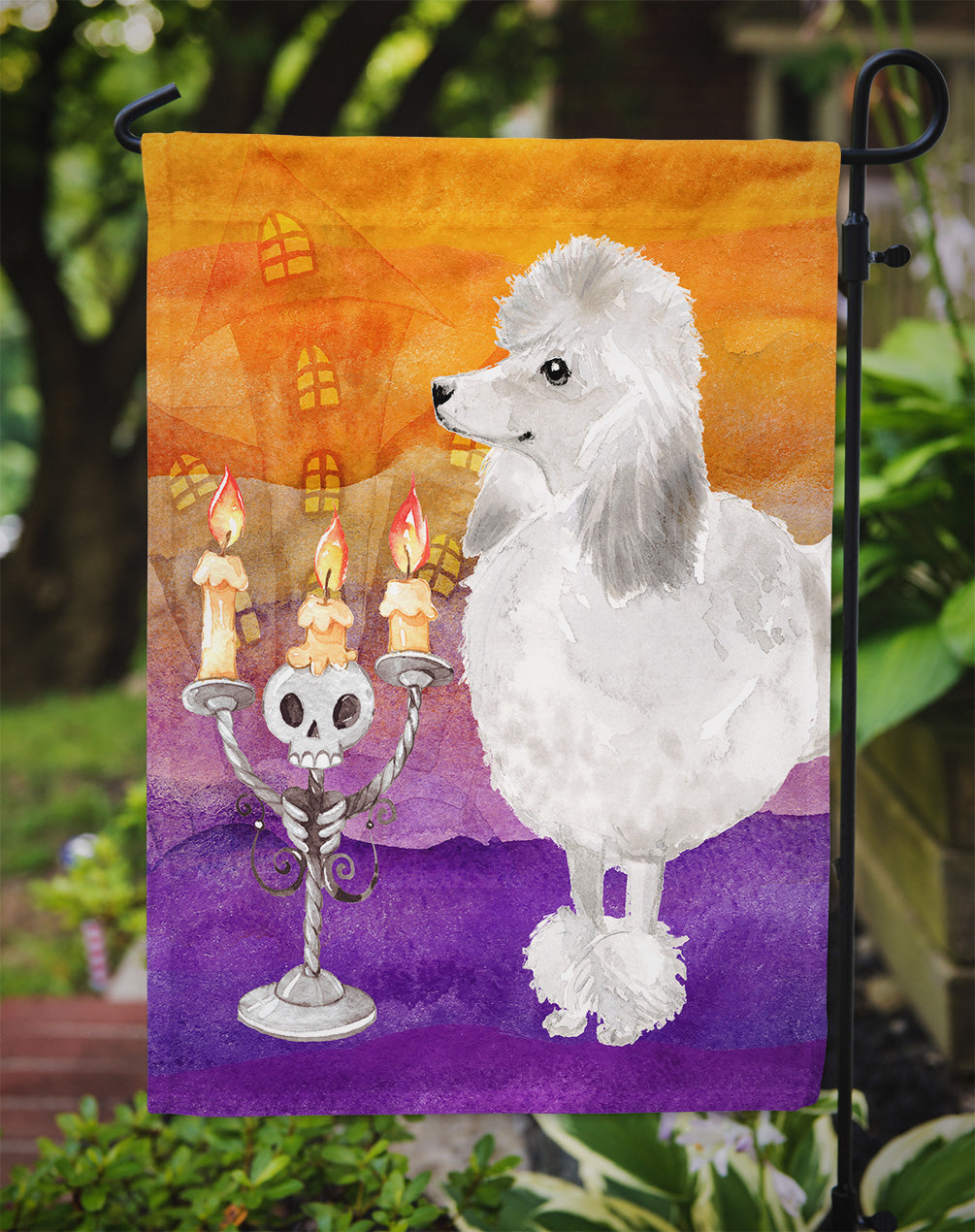 Halloween Silver Poodle Garden Flag Mailbox Decorative Yard Banner Outside Patio Artwork for Flower Beds, Garden Size, Multicolor