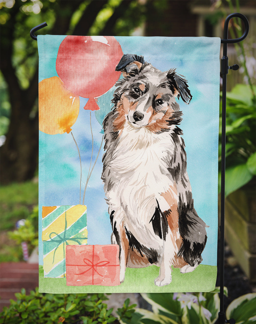 Happy Birthday Australian Shepherd Garden Flag Mailbox Decorative Yard Banner Outside Patio Artwork for Flower Beds, Garden Size, Multicolor