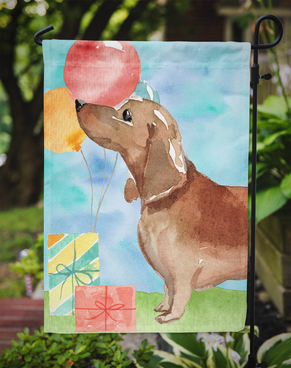 Happy Birthday Red Dachshund Garden Flag Mailbox Decorative Yard Banner Outside Patio Artwork for Flower Beds, Garden Size, Multicolor