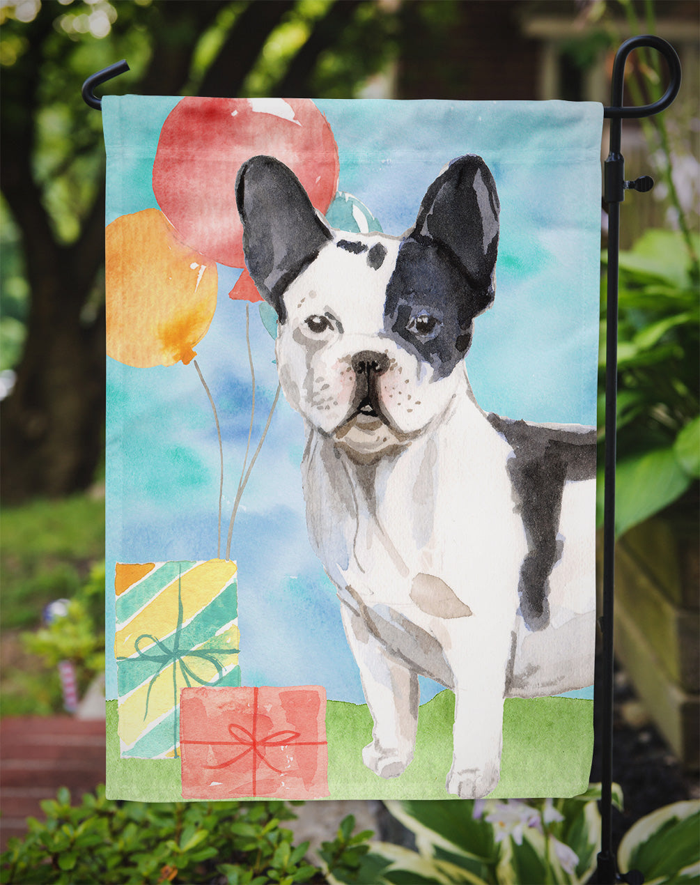 Happy Birthday French Bulldog Garden Flag Mailbox Decorative Yard Banner Outside Patio Artwork for Flower Beds, Garden Size, Multicolor