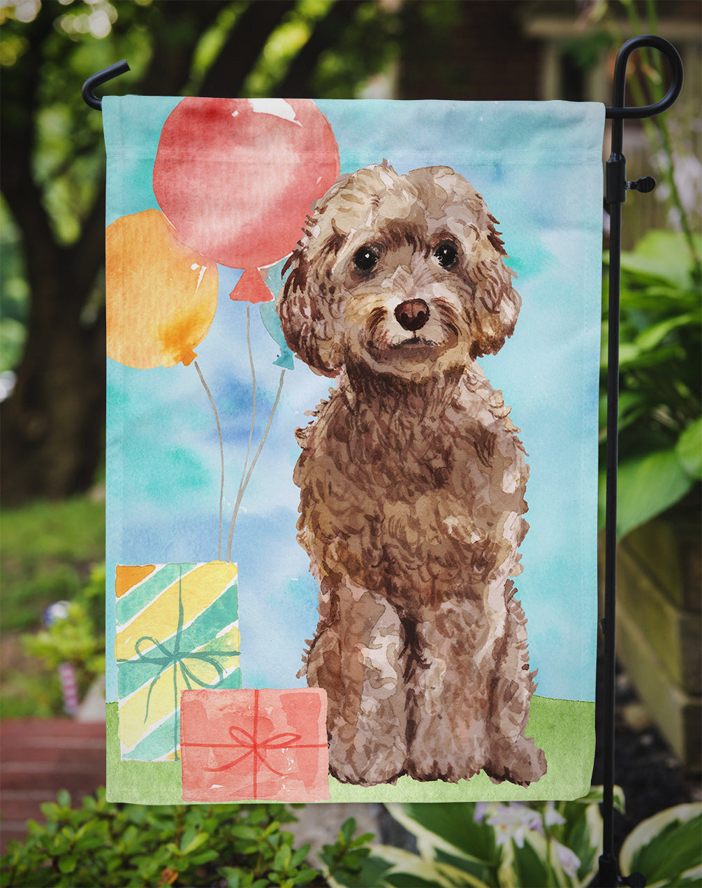 Happy Birthday Brown Cockapoo Garden Flag Mailbox Decorative Yard Banner Outside Patio Artwork for Flower Beds, Garden Size, Multicolor