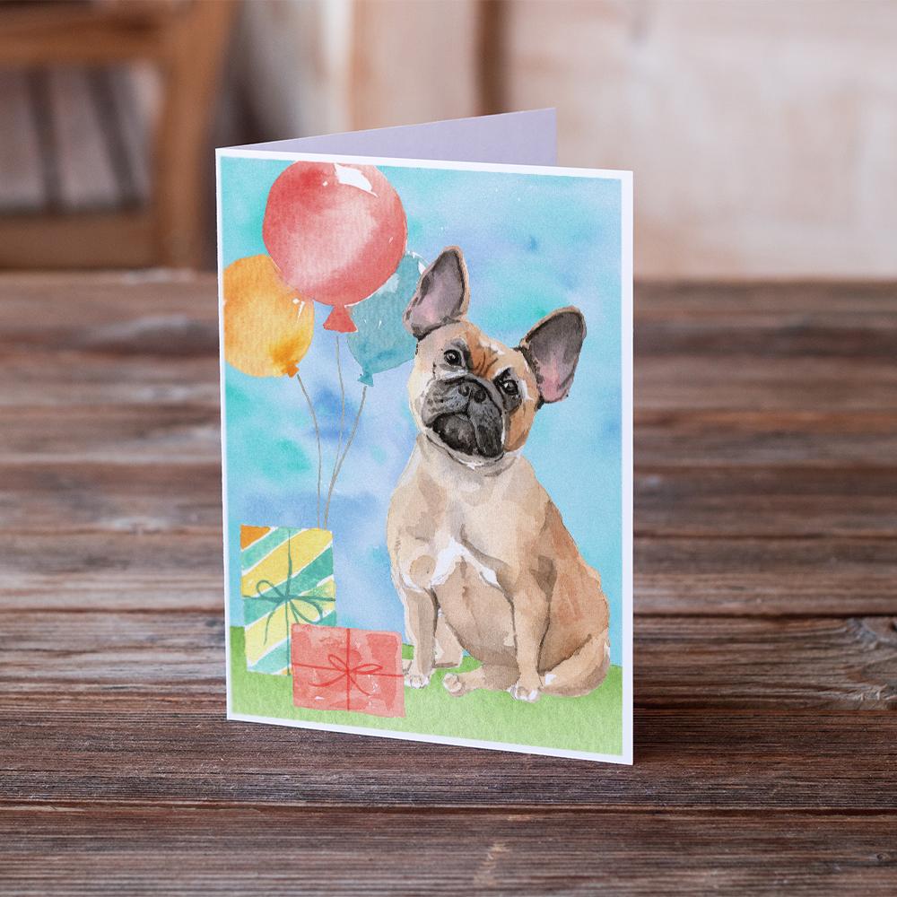 Happy Birthday Fawn French Bulldog Greeting Cards Pack of 8 Blank Cards with Envelopes Whimsical A7 Size 5x7