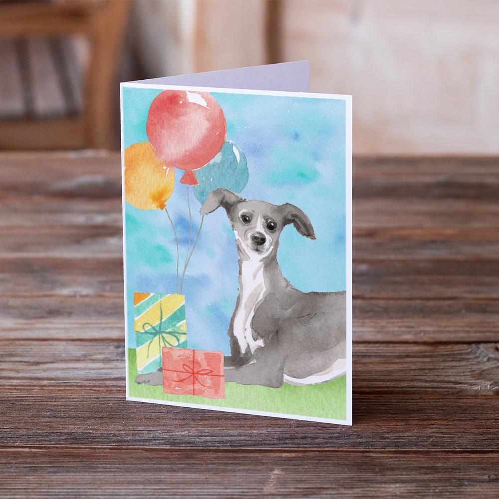 Happy Birthday Italian Greyhound Greeting Cards Pack of 8 Blank Cards with Envelopes Whimsical A7 Size 5x7