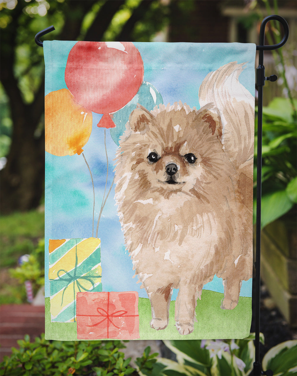 Happy Birthday Pomeranian Garden Flag Mailbox Decorative Yard Banner Outside Patio Artwork for Flower Beds, Garden Size, Multicolor