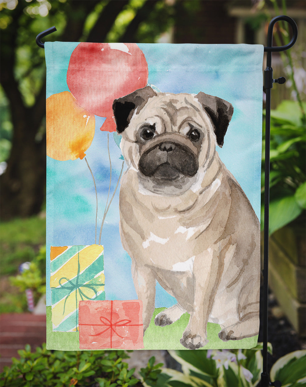 Happy Birthday Pug Garden Flag Mailbox Decorative Yard Banner Outside Patio Artwork for Flower Beds, Garden Size, Multicolor