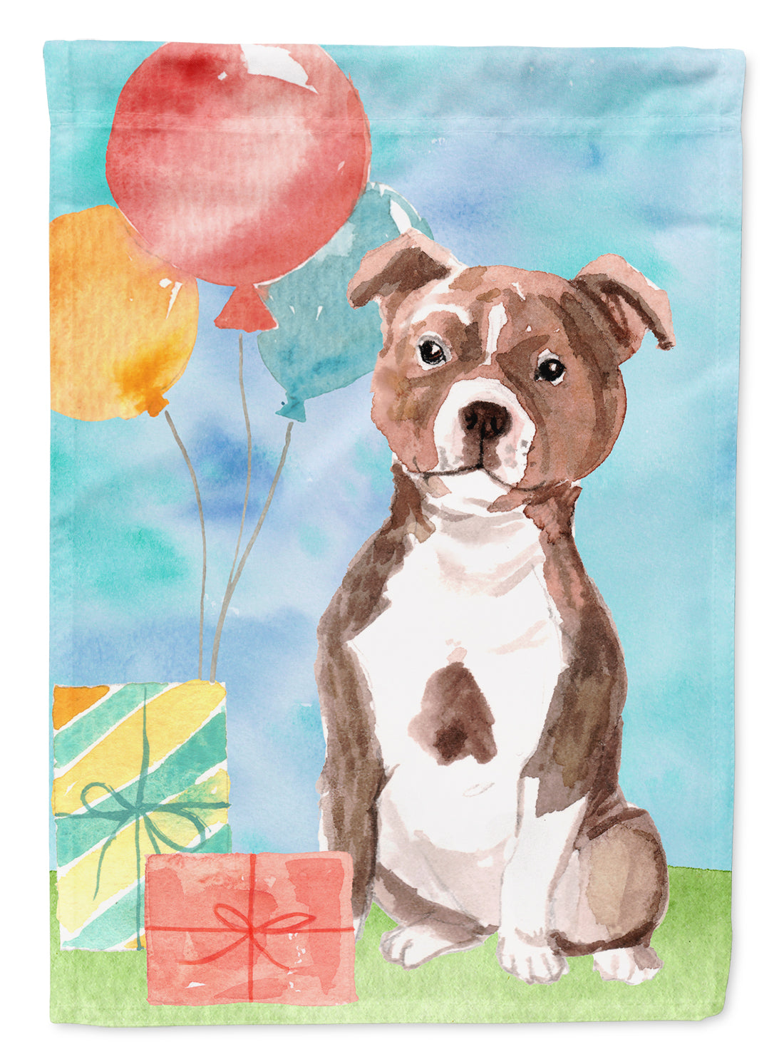 Happy Birthday Red Staffie Bull Garden Flag Mailbox Decorative Yard Banner Outside Patio Artwork for Flower Beds, Garden Size, Multicolor