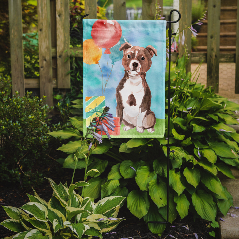 Happy Birthday Red Staffie Bull Garden Flag Mailbox Decorative Yard Banner Outside Patio Artwork for Flower Beds, Garden Size, Multicolor