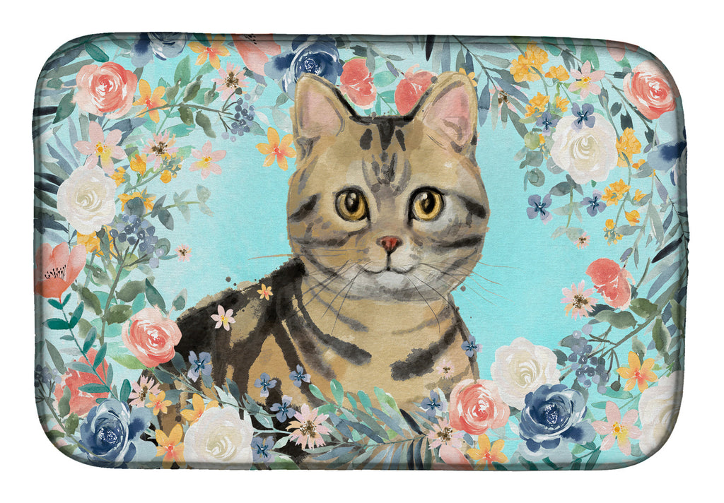 American Shorthair Brown Tabby Spring Flowers Dish Drying Mat Absorbent Dish Drying Mat Pad for Kitchen Counter Dish Drainer Mat for Countertop, 14 x 21", Multicolor