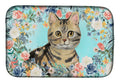 American Shorthair Brown Tabby Spring Flowers Dish Drying Mat Absorbent Dish Drying Mat Pad for Kitchen Counter Dish Drainer Mat for Countertop, 14 x 21", Multicolor