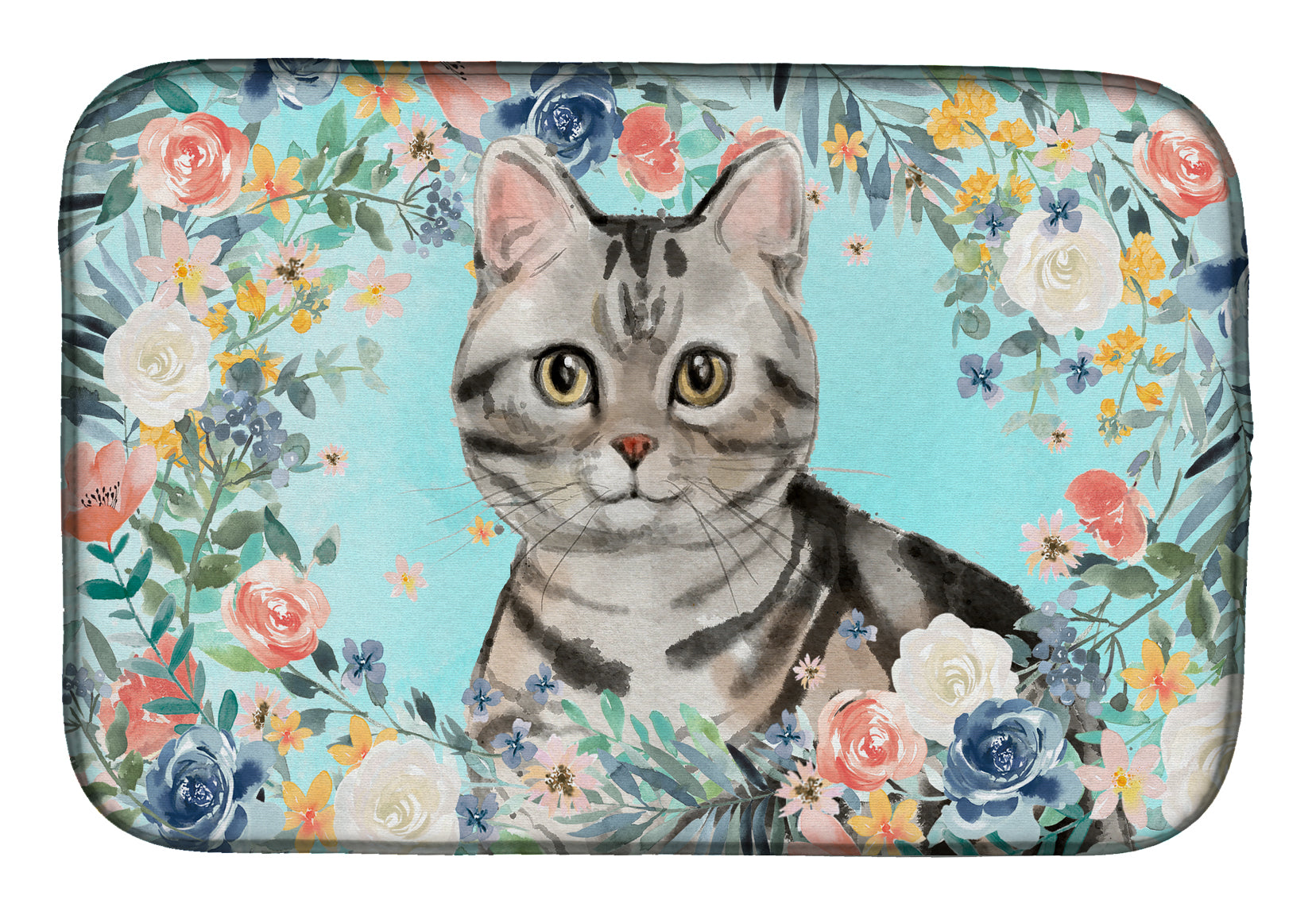 American Shorthair Spring Flowers Dish Drying Mat Absorbent Dish Drying Mat Pad for Kitchen Counter Dish Drainer Mat for Countertop, 14 x 21", Multicolor