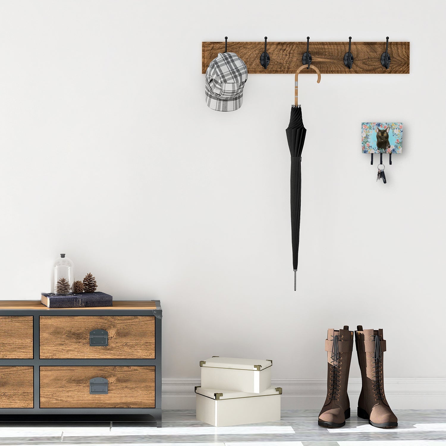 Bombay Spring Flowers Leash or Key Holder Wall Hooks, Coat Rack Wall Mount, for Hanging Keys, Towels, Aprons, Leashes