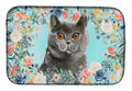 British Shorthair Spring Flowers Dish Drying Mat Absorbent Dish Drying Mat Pad for Kitchen Counter Dish Drainer Mat for Countertop, 14 x 21", Multicolor