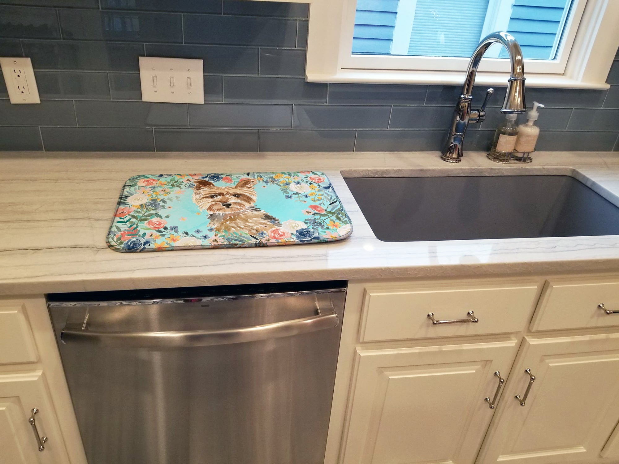 Yorkie Dish Drying Mat Absorbent Dish Drying Mat Pad for Kitchen Counter Dish Drainer Mat for Countertop, 14 x 21", Multicolor