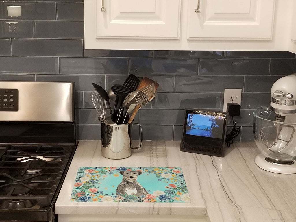 Irish Wolfhound Cutting Board Tempered Glass Kitchen Cutting Surface, Heat Resistant Chopping, Non-Slip Feet, Food Prep & Serving