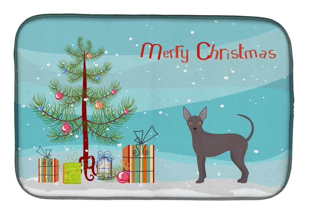 Abyssinian or African Hairless Dog Christmas Tree Dish Drying Mat Absorbent Dish Drying Mat Pad for Kitchen Counter Dish Drainer Mat for Countertop, 14 x 21", Multicolor