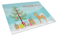 Brown & White Elo dog Christmas Tree Cutting Board Tempered Glass Kitchen Cutting Surface, Heat Resistant Chopping, Non-Slip Feet, Food Prep & Serving