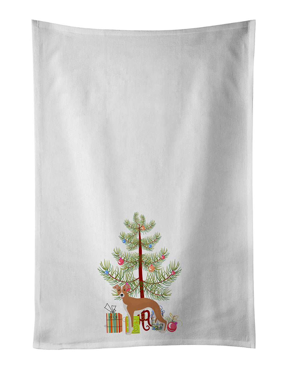 Italian Greyhound Christmas Tree Kitchen Towel Set of 2 White Dish Towels Decorative Bathroom Hand towel for Hand, Face, Hair, Yoga, Tea, Dishcloth, 19 X 28", White