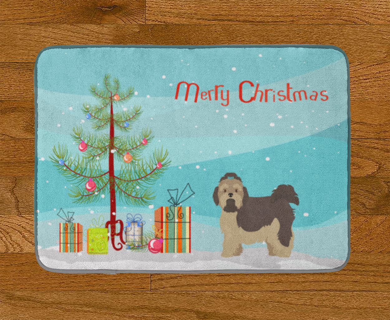 Russian Tsvetnaya Bolonka Lap Dog Christmas Tree Memory Foam Kitchen Mat Machine Washable Anti-Fatigue Cushion Comfort Bath or Kitchen Rug