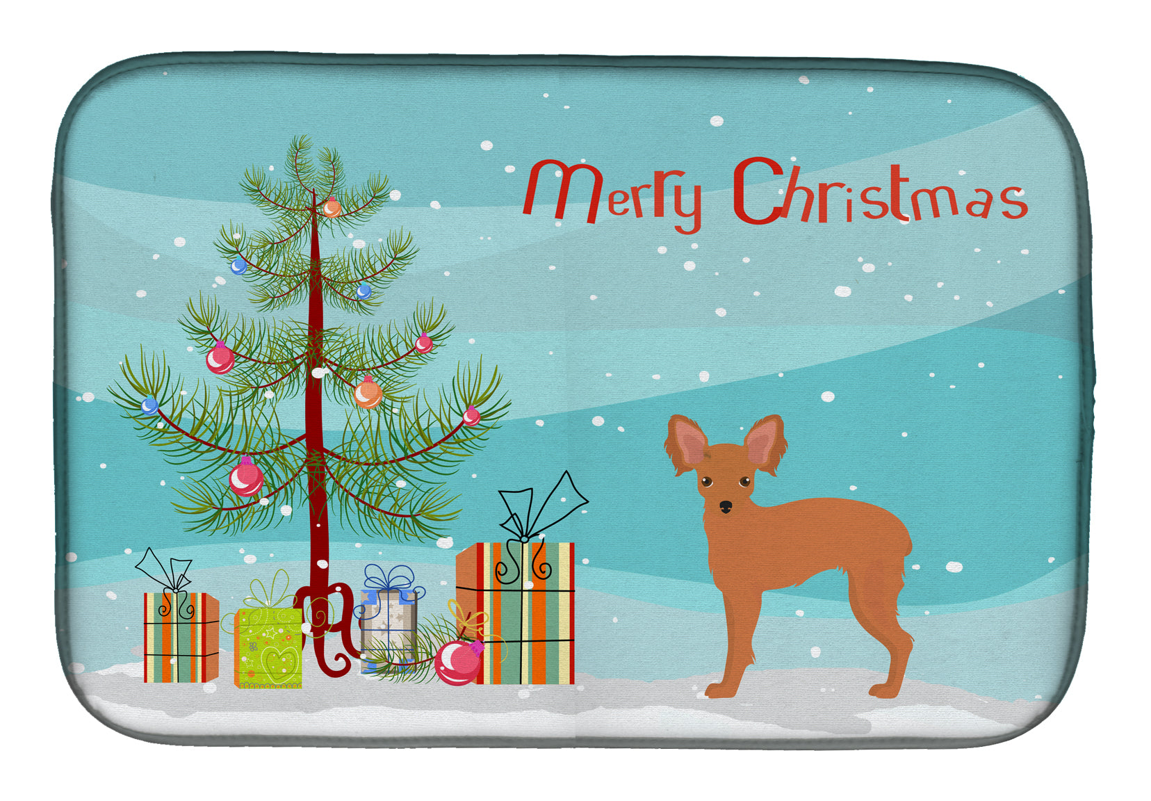 Russkiy Toy or Russian Toy Terrier Christmas Tree Dish Drying Mat Absorbent Dish Drying Mat Pad for Kitchen Counter Dish Drainer Mat for Countertop, 14 x 21", Multicolor