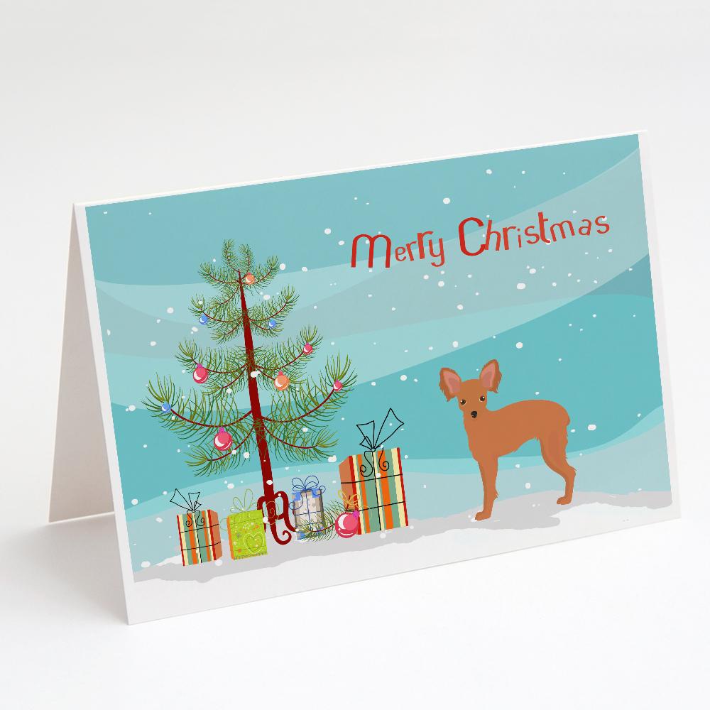 Russkiy Toy or Russian Toy Terrier Christmas Tree Greeting Cards Pack of 8 Blank Cards with Envelopes Whimsical A7 Size 5x7