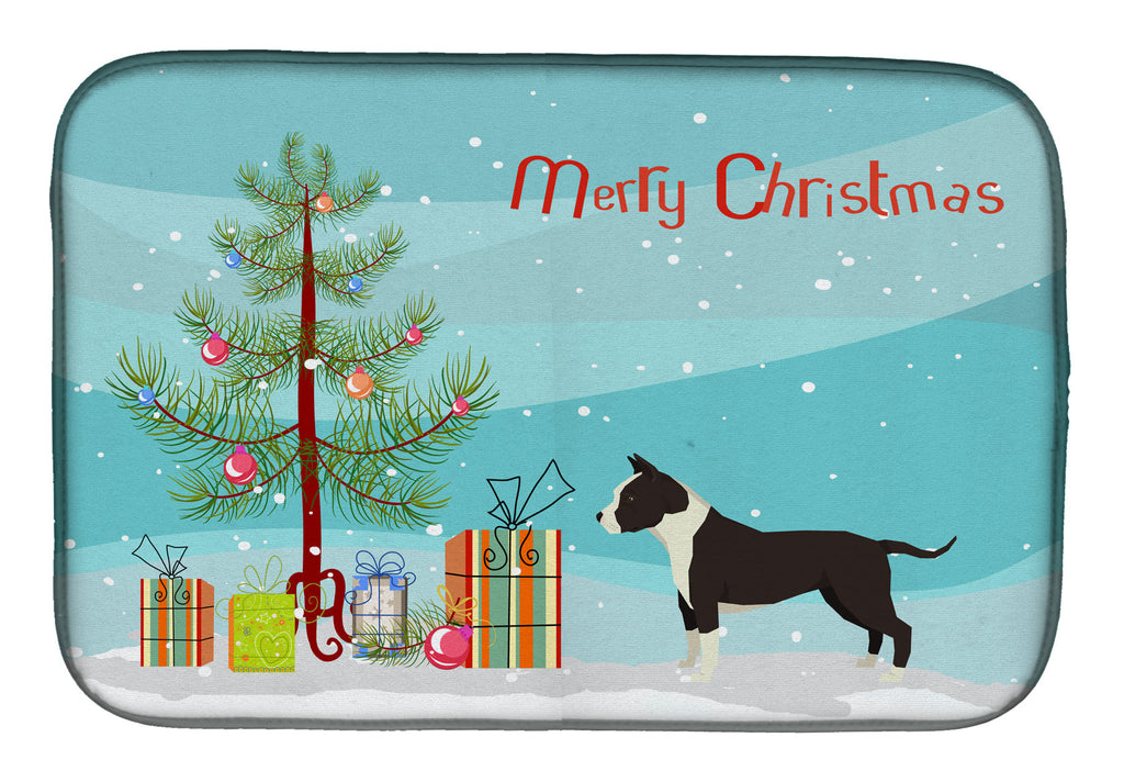American Staffordshire Terrier Christmas Tree Dish Drying Mat Absorbent Dish Drying Mat Pad for Kitchen Counter Dish Drainer Mat for Countertop, 14 x 21", Multicolor