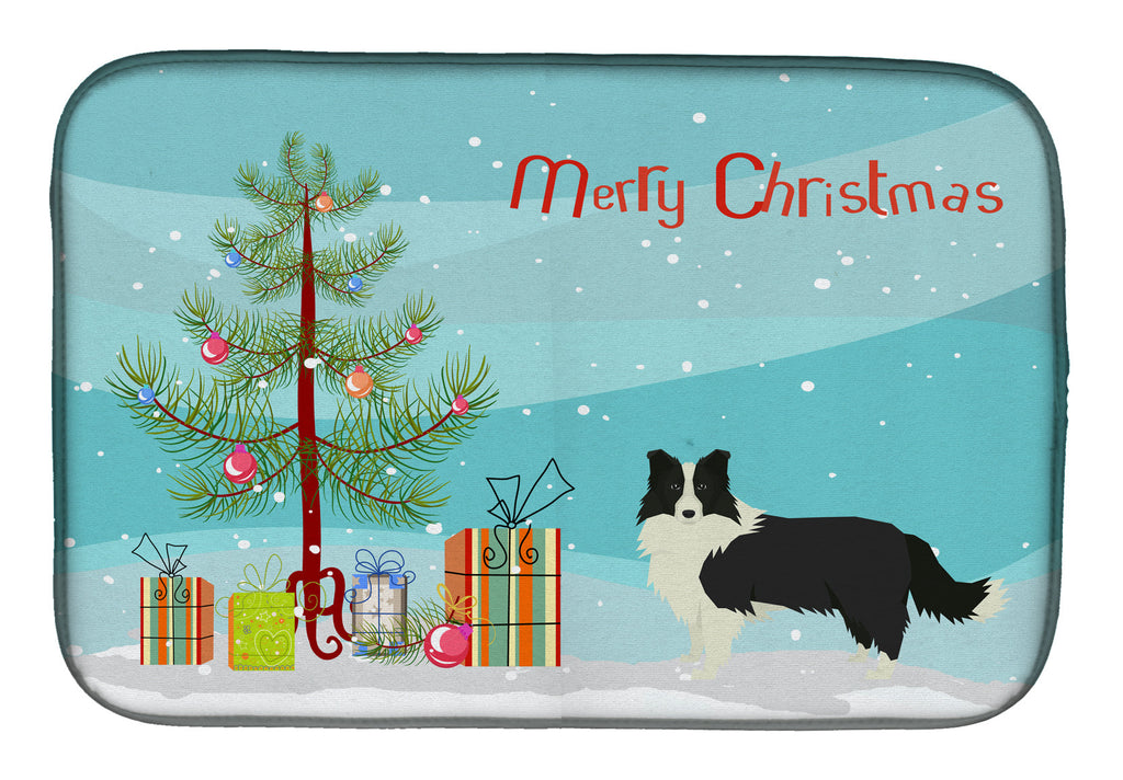 Border Collie Christmas Tree Dish Drying Mat Absorbent Dish Drying Mat Pad for Kitchen Counter Dish Drainer Mat for Countertop, 14 x 21", Multicolor