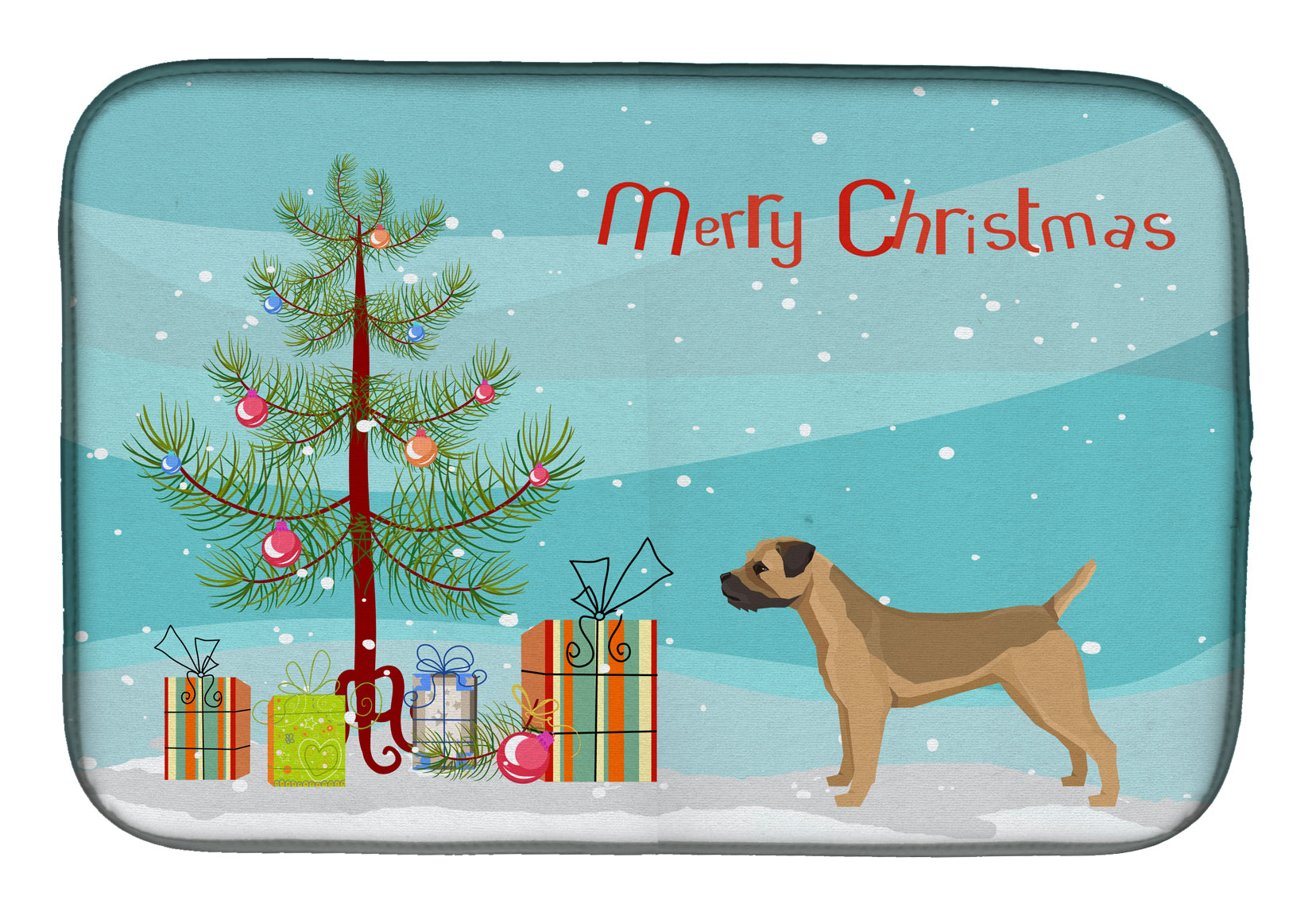 Border Terrier Christmas Tree Dish Drying Mat Absorbent Dish Drying Mat Pad for Kitchen Counter Dish Drainer Mat for Countertop, 14 x 21", Multicolor