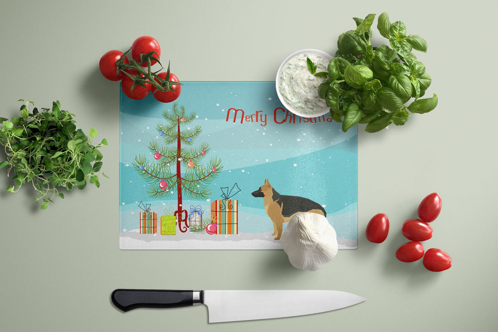 German Shepherd Christmas Tree Cutting Board Tempered Glass Kitchen Cutting Surface, Heat Resistant Chopping, Non-Slip Feet, Food Prep & Serving